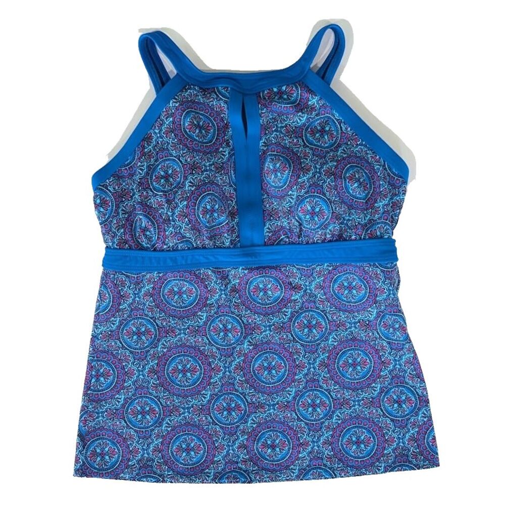 Lands' End Keyhole Blue Tankini Size US 8 DD High Neck Molded Cups Mosaic